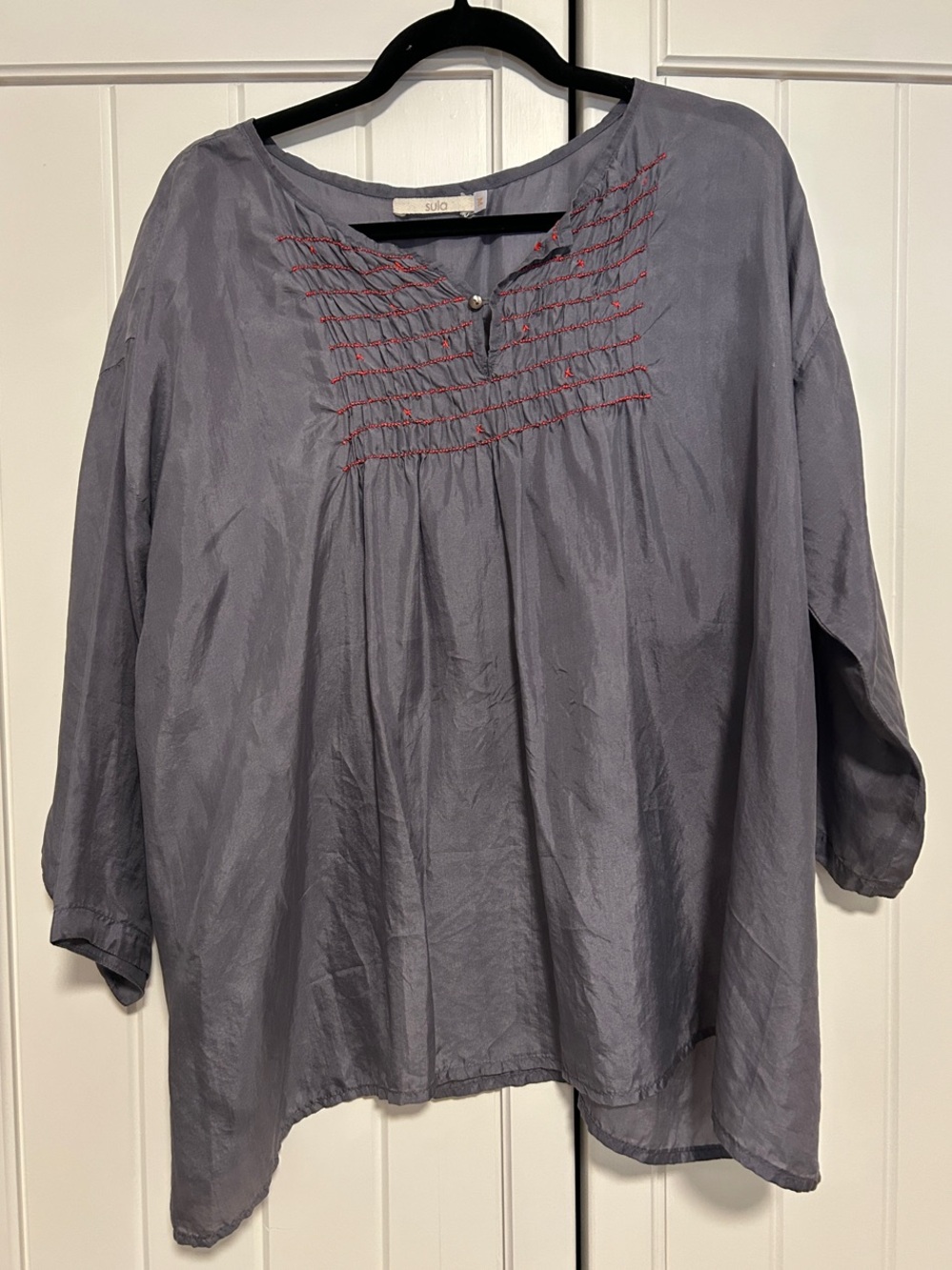Grey Silk Relaxed Smock Blouse